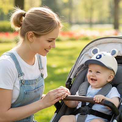 Casquette bebe blanc sur bebe avec maman