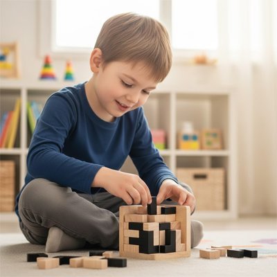 Casse tête en bois et enfant