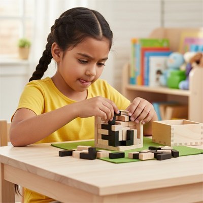 Casse tête en bois et petite fille