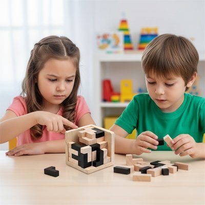 Casse tête en bois avec garçon et fille