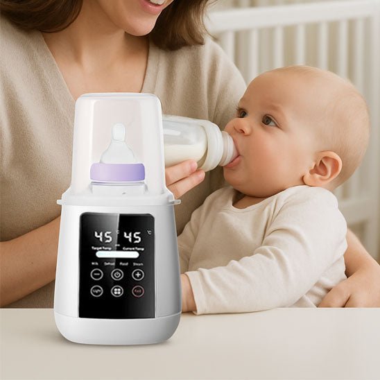 chauffe biberon ecobebe avec maman qui donne biberon