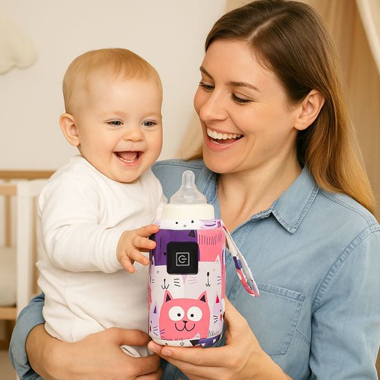 chauffe biberon portable maman et bebe qui sourit