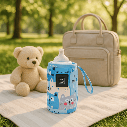 chauffe biberon portable couleur bleu dans le parc