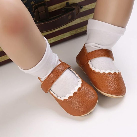 Chaussure bebe fille marron camel face