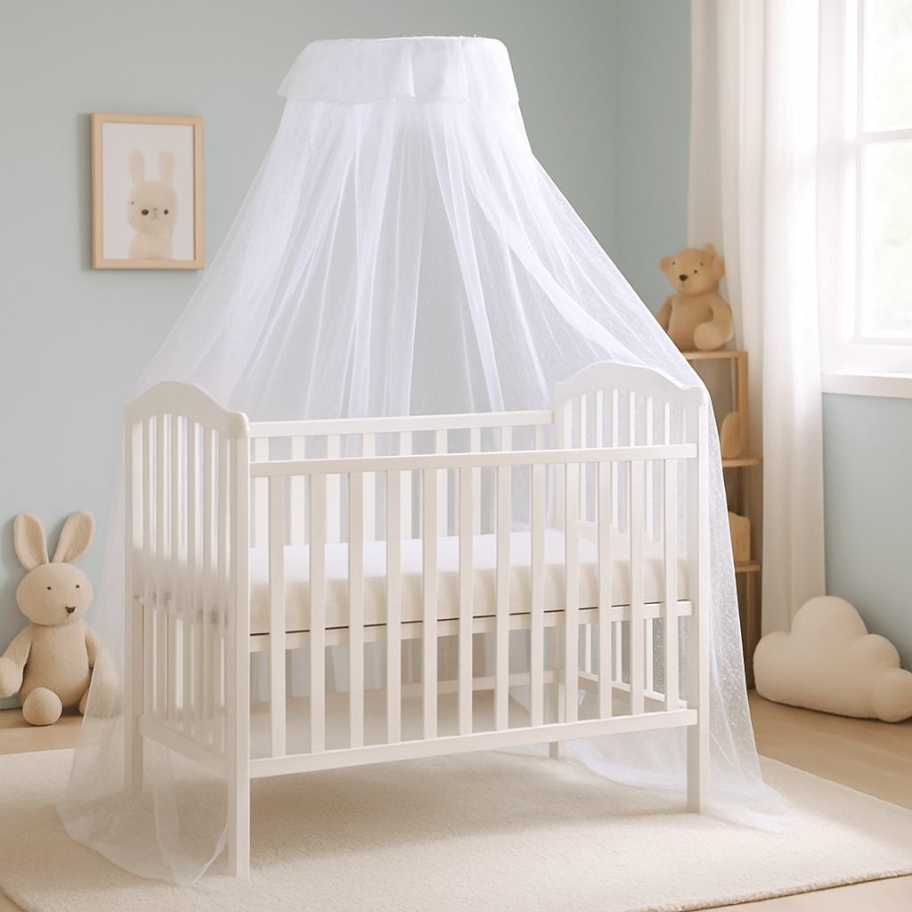ciel de lit bebe blanc et lit