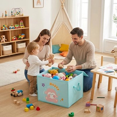 Coffre à jouets enfant avec mère et enfant