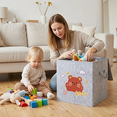 coffre à jouets enfant modéle cube avec maman