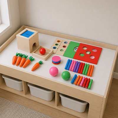 Cube d'activité bébé en bois accessoires