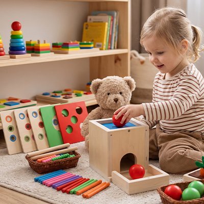 Cube d'activité bébé en bois motricité