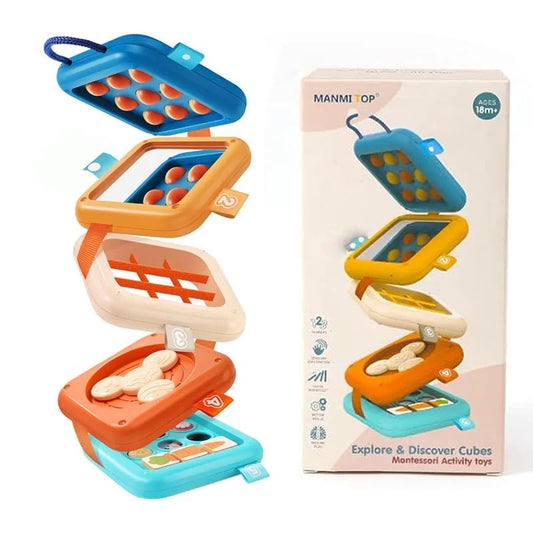 Cube sensoriel Montessori avec boîte