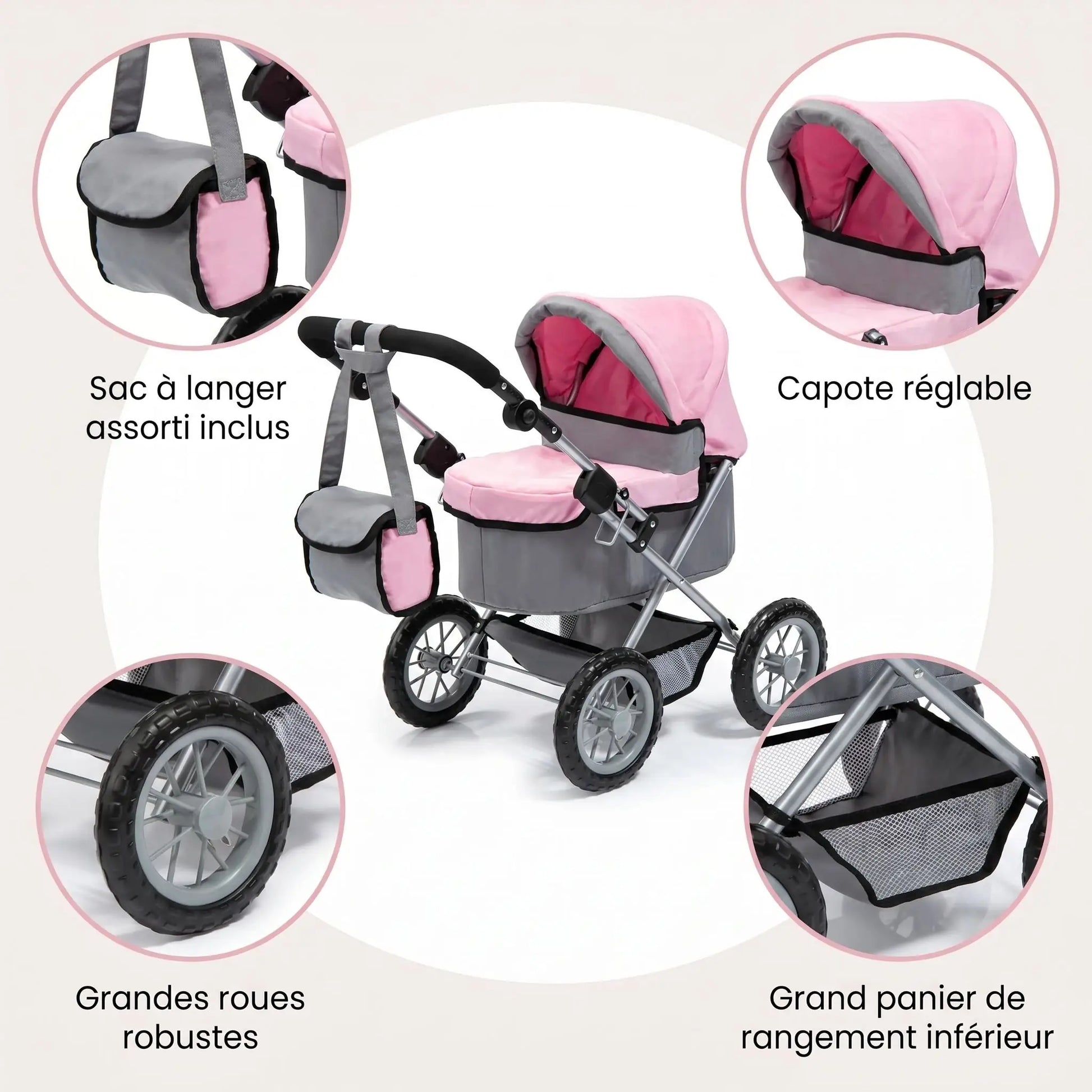 Détails poussette jouet premium