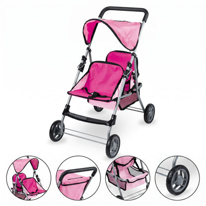 Double poussette jouet rose deux places tandem