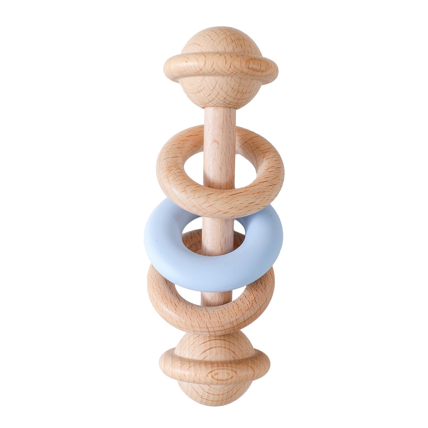 Hochet en bois bébé bleu