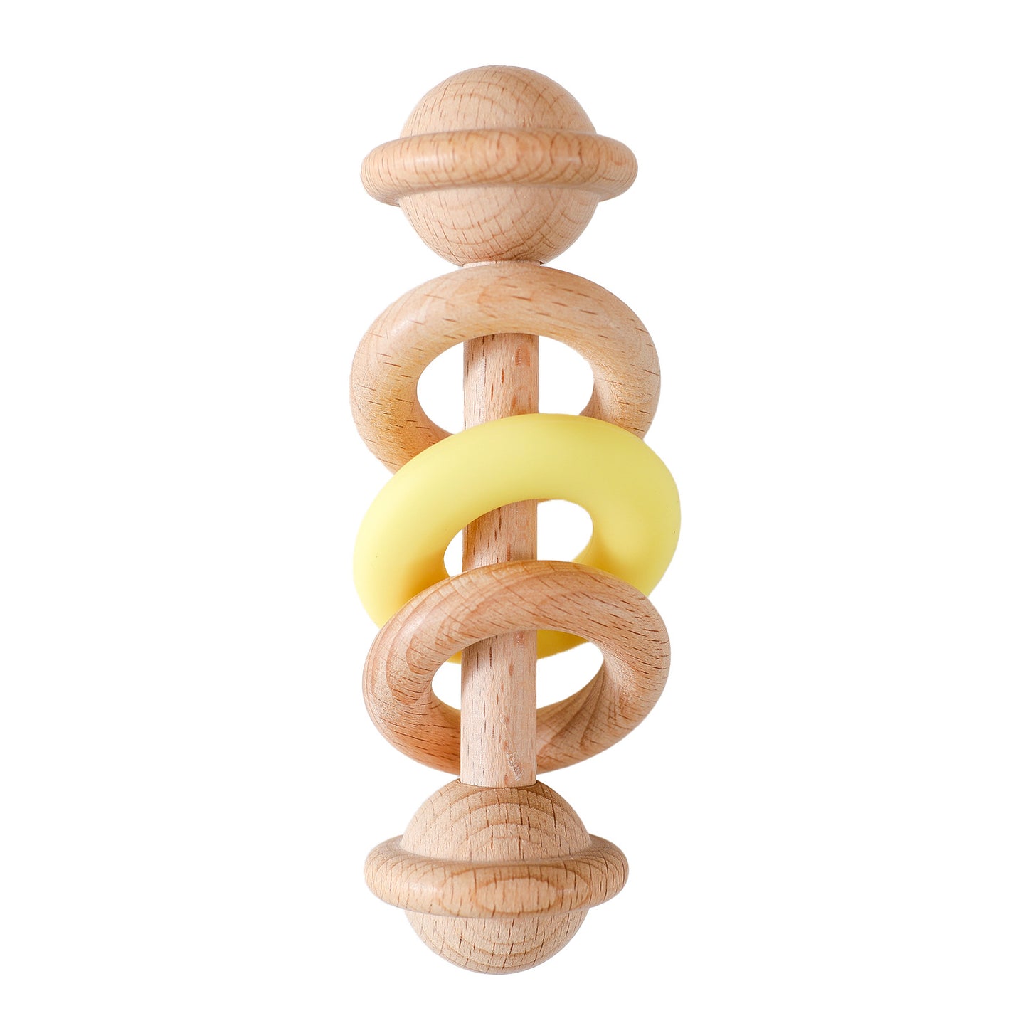 Hochet en bois bébé jaune