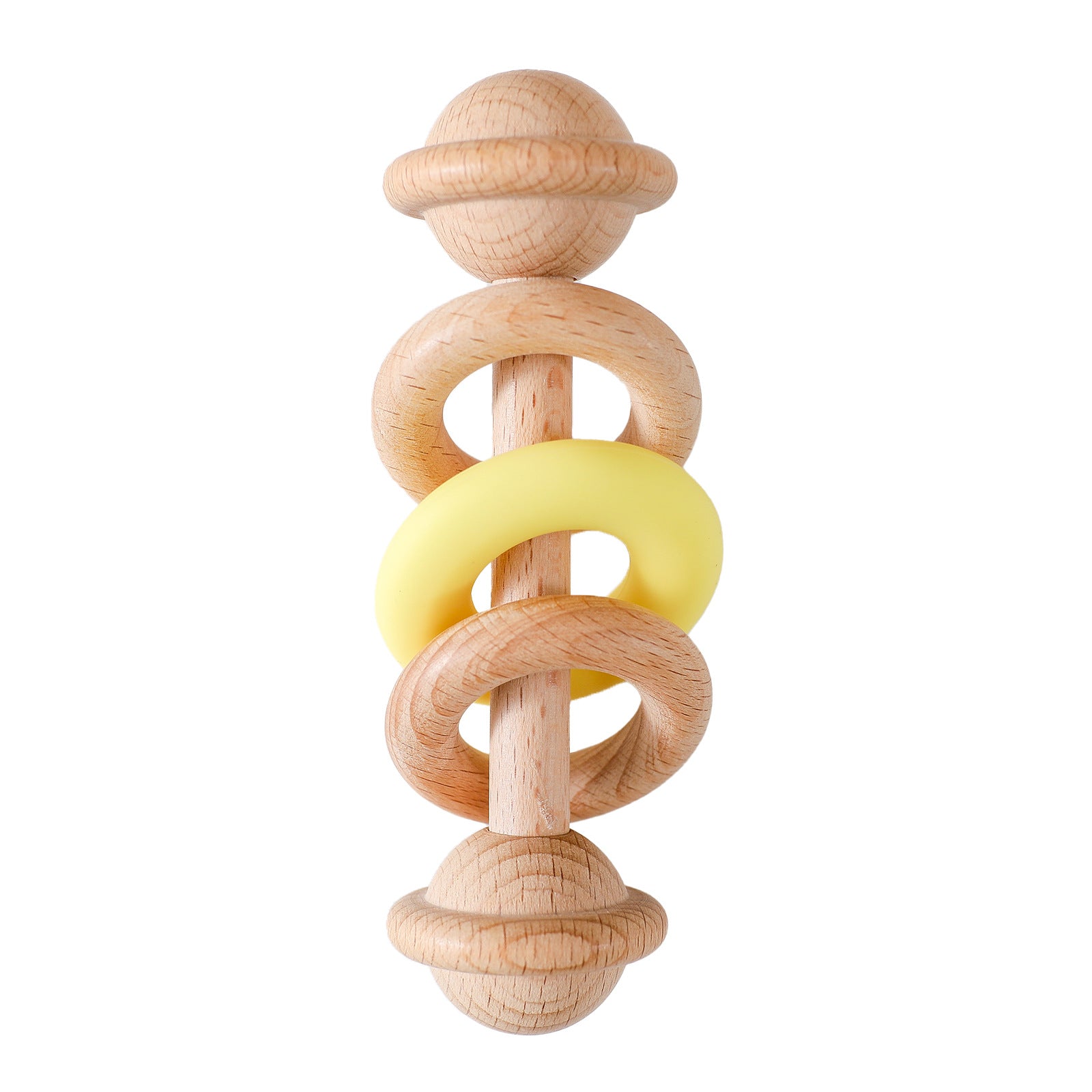 Hochet en bois bébé jaune