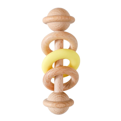 Hochet en bois bébé jaune