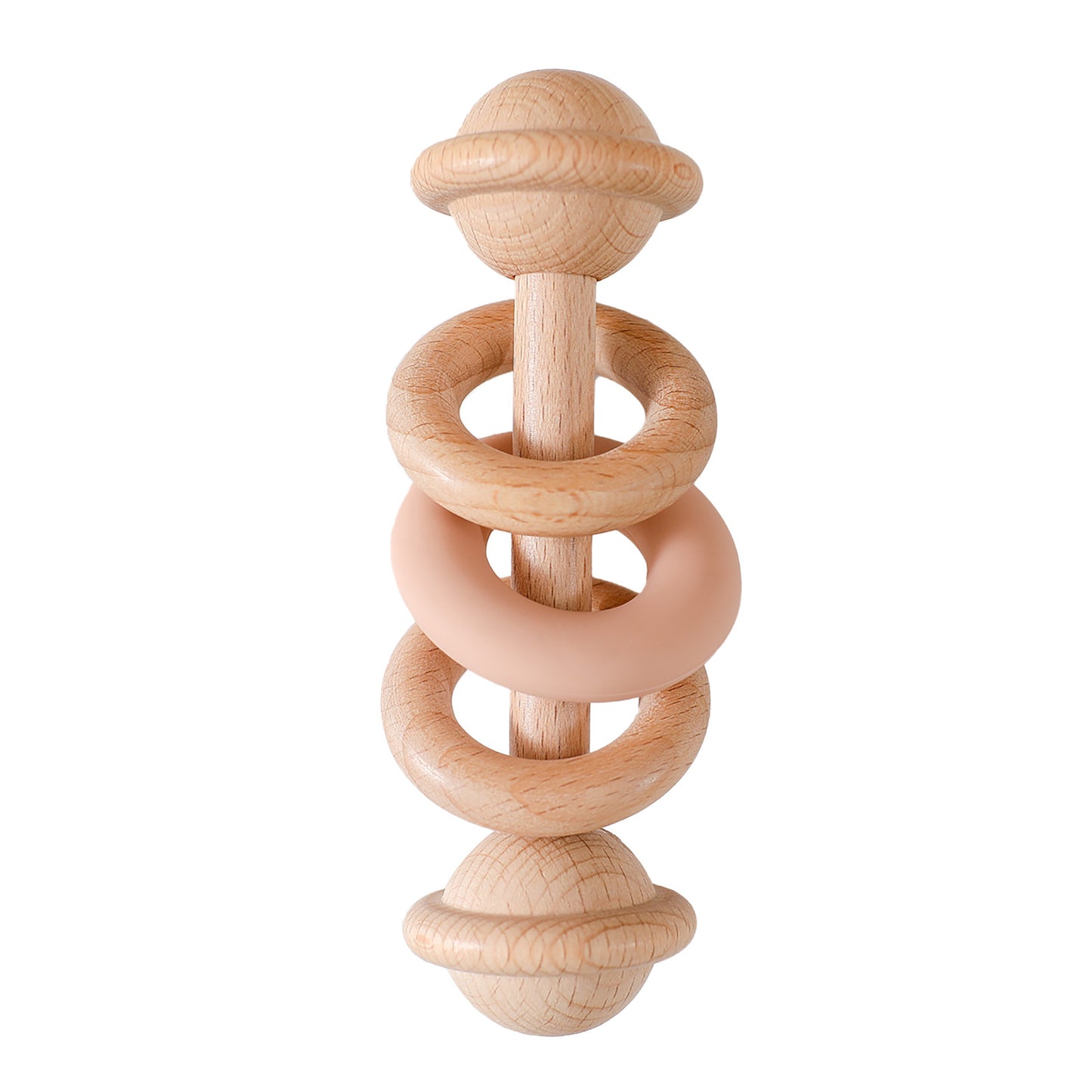 Hochet en bois bébé rose