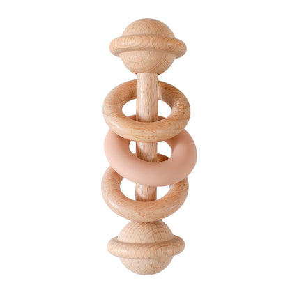 Hochet en bois bébé rose