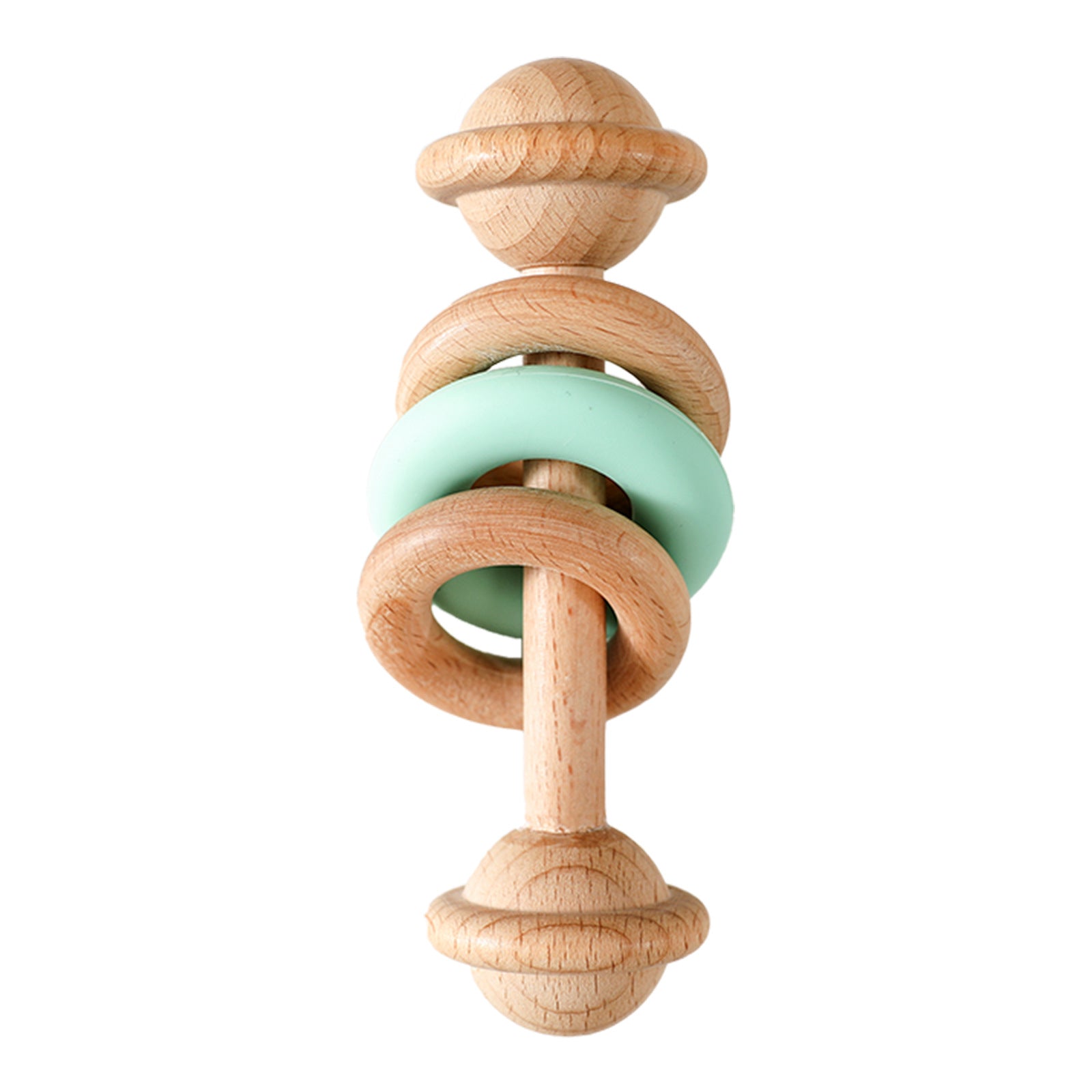 hochet en bois bébé vert
