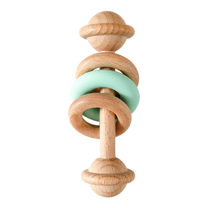 hochet en bois bébé vert