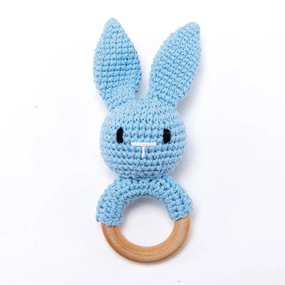 hochet montessori bébé lapin bleu