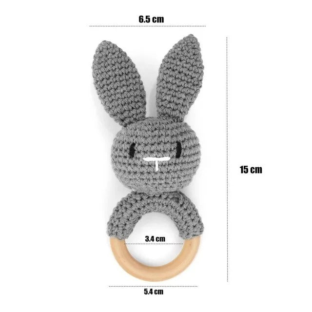 hochet montessori bébé lapin gris