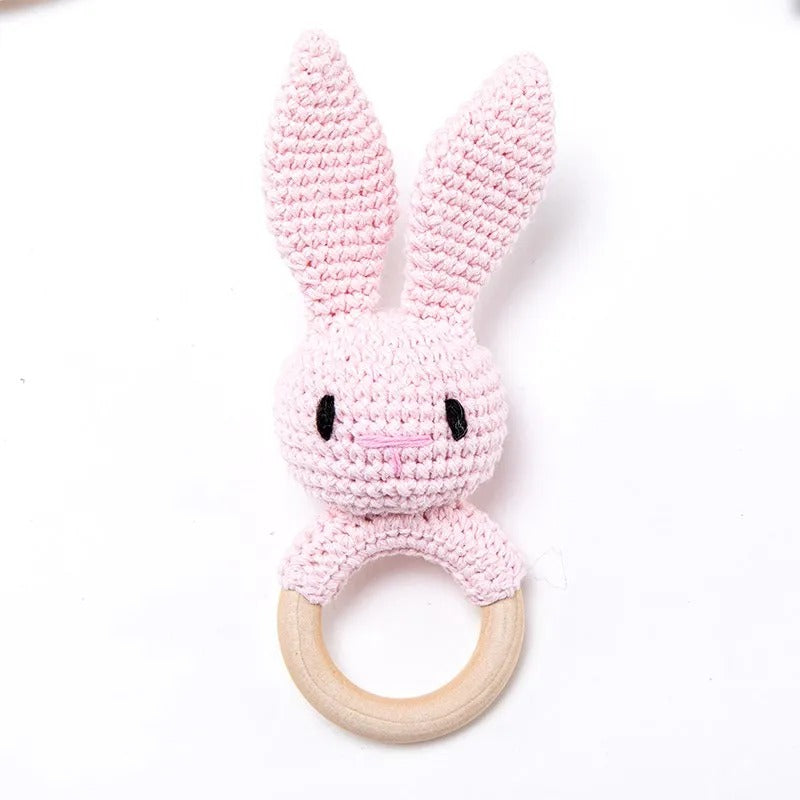 hochet montessori bébé lapin rose