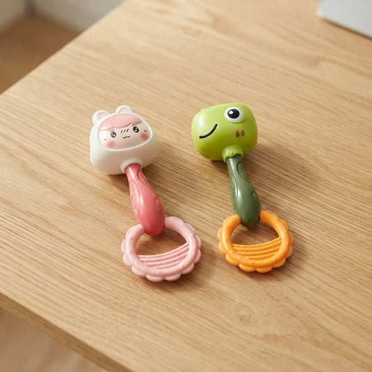 Hochet motricité bébé dinosaure et personnage rose