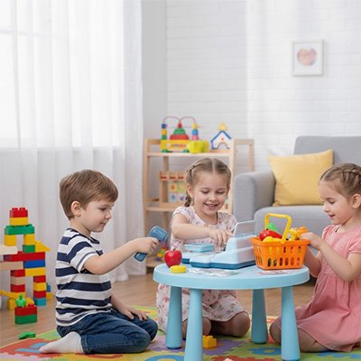 jeu de caisse enregistreuse enfant rose frère et sœur