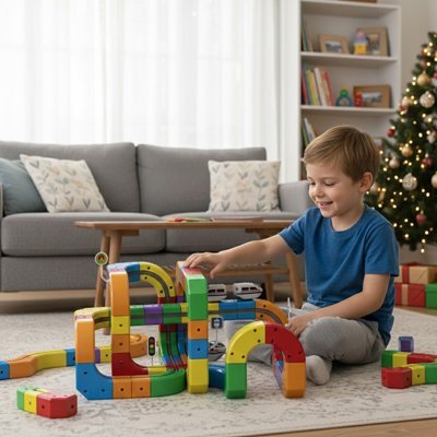 jeu de construction aimanté enfant joue dans le salon