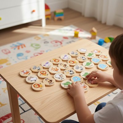 Jeu de mémoire Montessori en bois avec cartes animaux