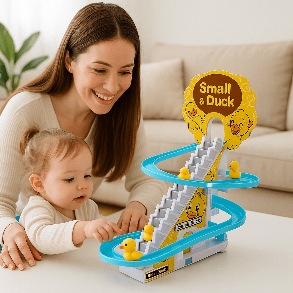 jouet bebe 1 ans tobogan canard avec maman et bebe