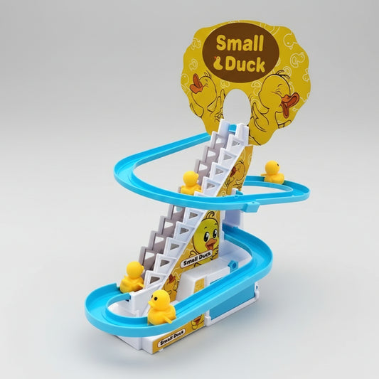 jouet bebe 1 ans tobogan canard devant un pot de fleure