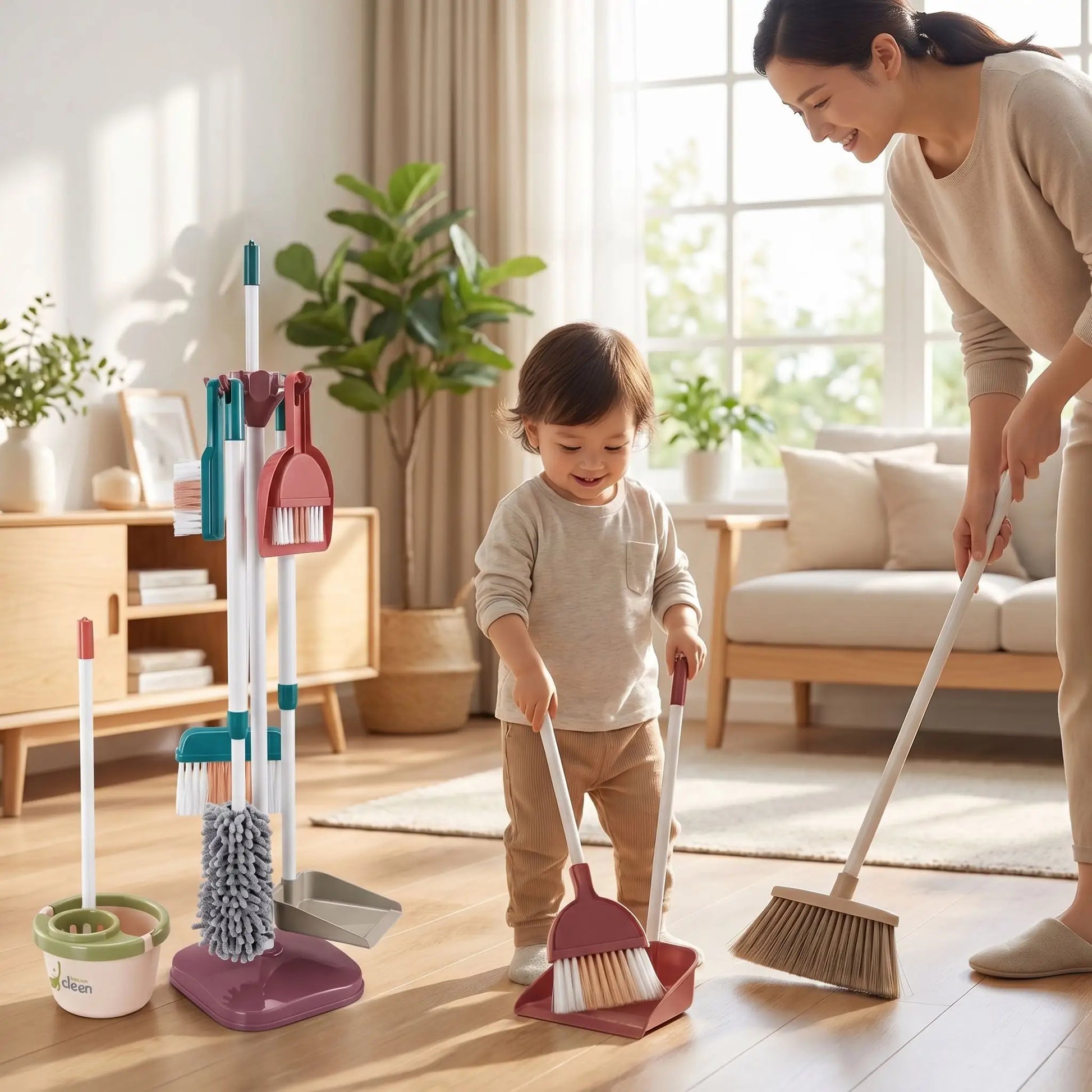 kit ménage enfant maman et enfant jouent ensemble