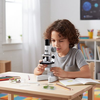 Microscope enfant 8 ans et petit garçon