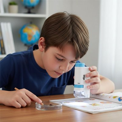 Microscope enfant débutant sur la table avec enfant