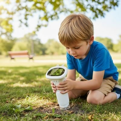 microscope enfant nature  blanc et garçon
