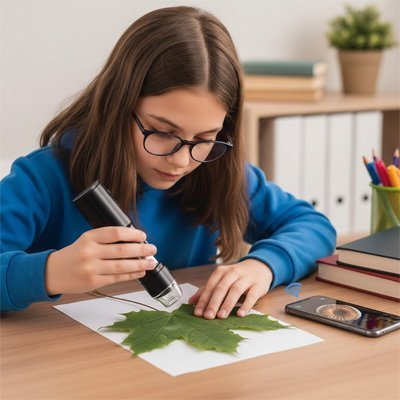 Microscope portable enfant utiliser par fille
