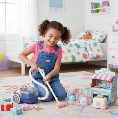 Mini aspirateur enfant jouet aspire les miettes sur le tapis