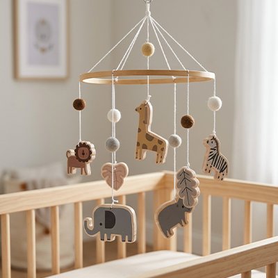 mobile bébé bois animaux suspendus