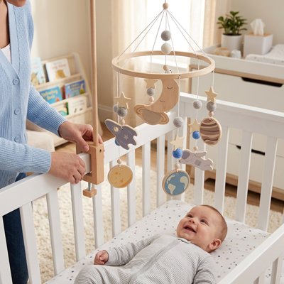 mobile bébé garçon espace au-dessus du lit