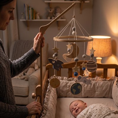mobile bébé garçon planètes lune et étoiles