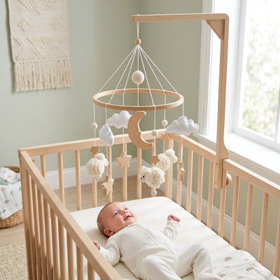 mobile bébé nuage suspendu en bois