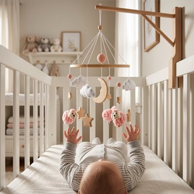 mobile lit bébé fille avec support bois
