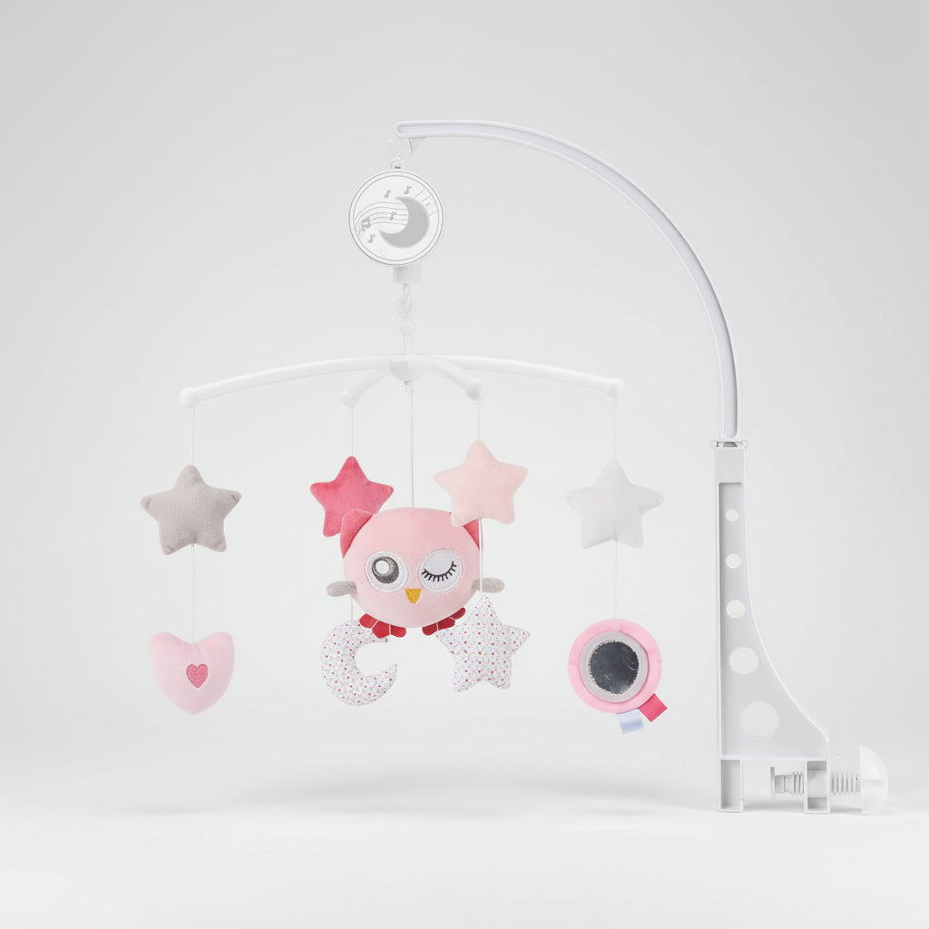 mobile musical bebe raton hibou rose