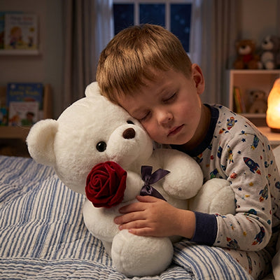 ours en peluche avec petit garçon