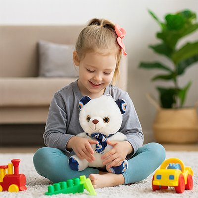 ours en peluche ultra doux bleu et petite fille
