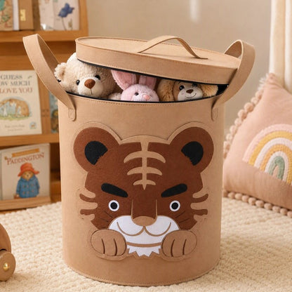 Panier à jouets tigre beige avec couvercle
