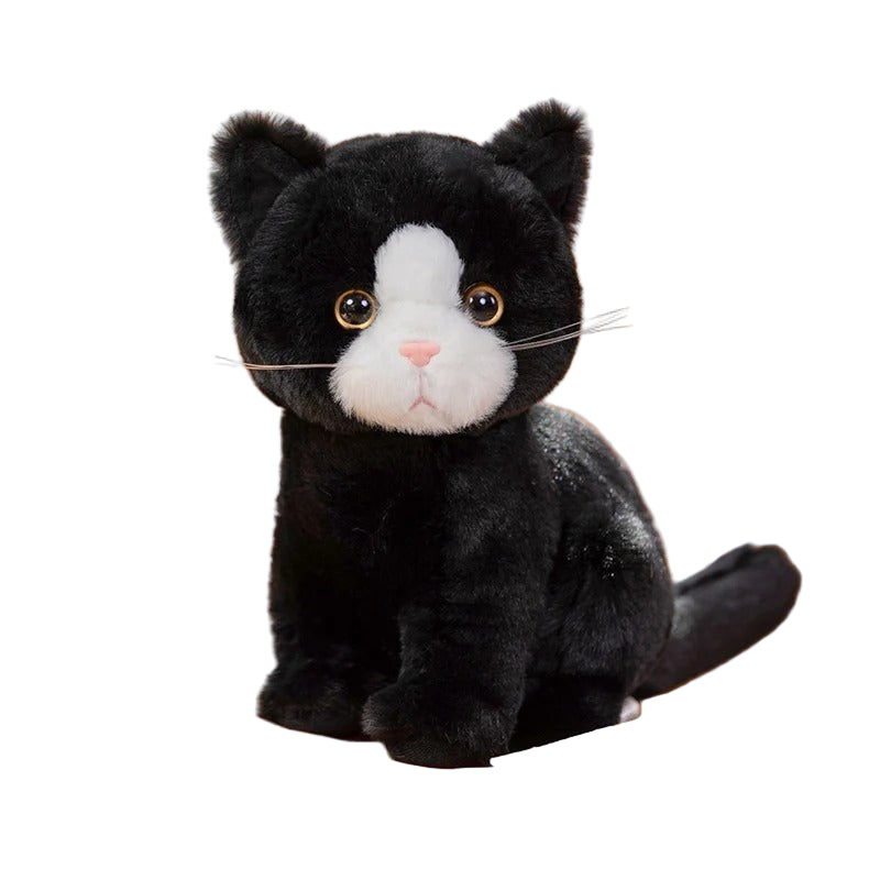 peluche chat ultra douce noir et blanc