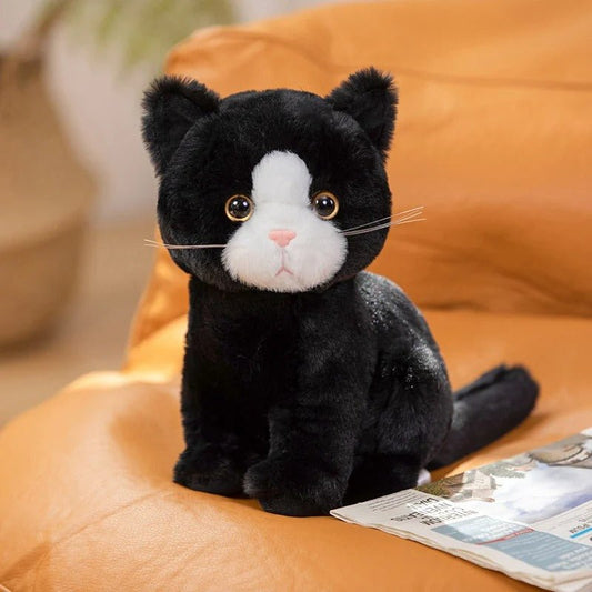 peluche chat ultra douce noir et blanc